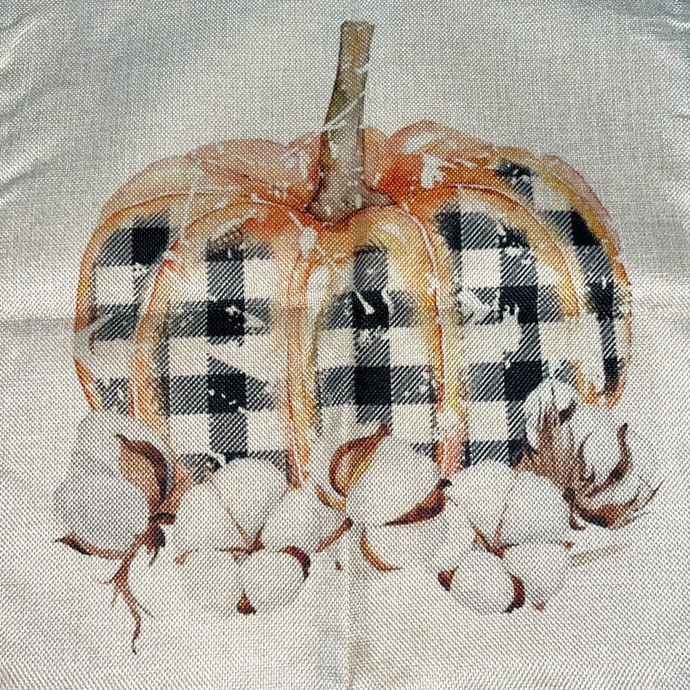 Checkered pumpkin thanksgiving linen pillow cover